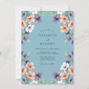 Aprikosen-Veilchen-Wildblumen-Hochzeit Einladung
