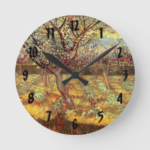 Aprikosenbäume in Blüte von Vincent van Gogh Runde Wanduhr