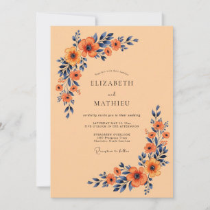 Aprikosenblaue Hochzeit mit herbstlicher Note Einladung