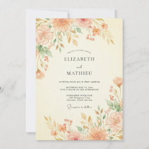 Aprikosenfarbene Bemalte Blüten Hochzeit Einladung