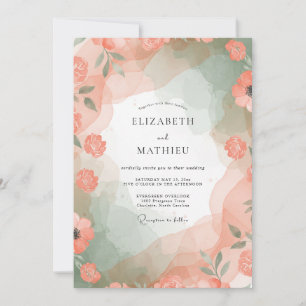 Aprikosenfarbene Bemalte Mohn-Hochzeit Einladung