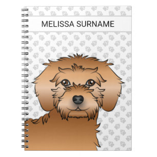 Aprikosenfarbener Mini Goldendoodle Cartoon-Hund & Notizblock