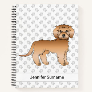 Aprikosenfarbener Mini Goldendoodle Cartoon-Hund & Notizbuch