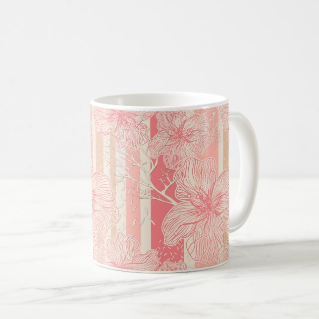 Aprikosenpfirsichrosa, blumengestreiftes Muster Kaffeetasse (VorderseiteRechts)