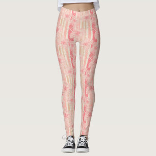 Aprikosenpfirsichrosa, blumengestreiftes Muster Leggings