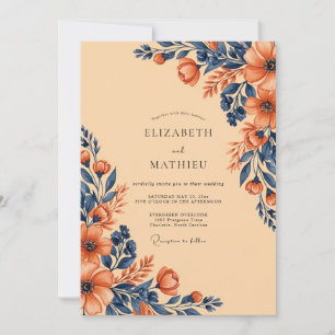 Aprikosenprächtige botanische Hochzeit Einladung