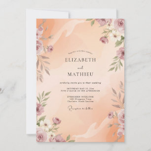 Aprikosenstaubige Mauve-Blüten-Hochzeit Einladung