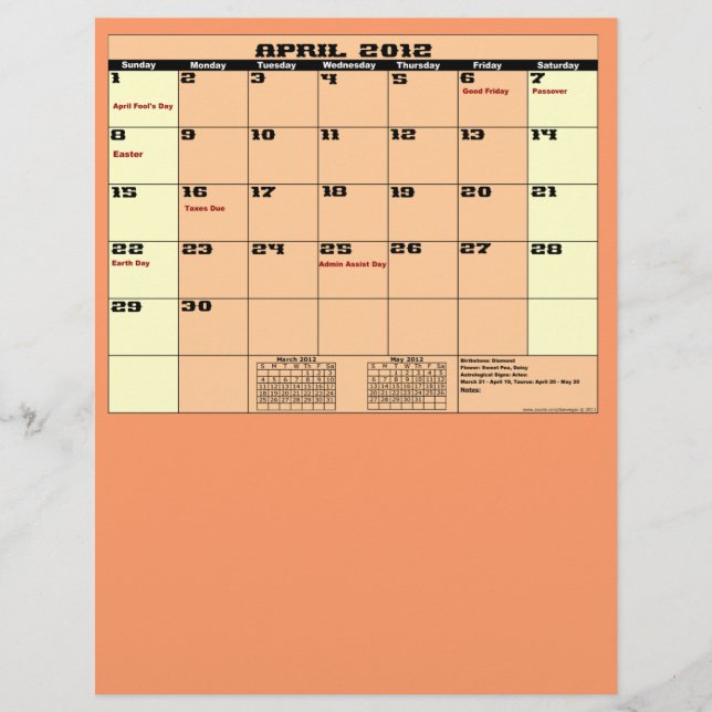 April. 2012 Kalender 13 Monat Mehrzweck-Flyer. Flyer (Vorne)