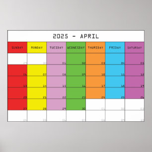 April 2025 Farbkalender Planer Poster