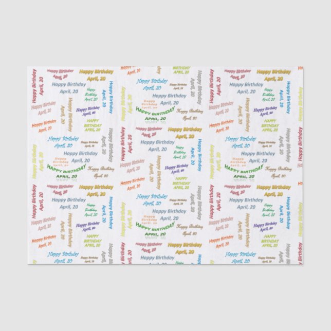 April, 20 Geburtstags-Tissue Paper Seidenpapier (Vorderseite)