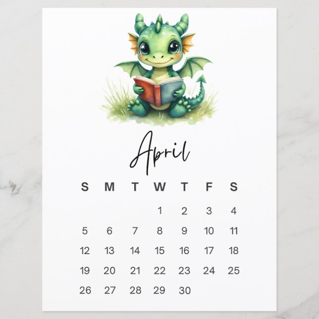 April Baby-Drache Whimsical Fantasy-Wandkunst (Vorderseite)
