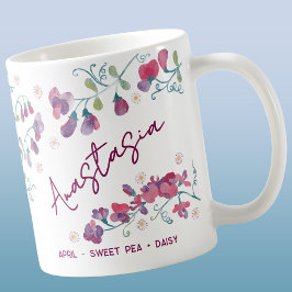 April Birth Flower Custom Name Sweet Pea Daisy Kaffeetasse