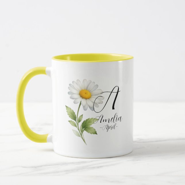 April Birth Flower – Daisy Monogram Design Tasse (Links)