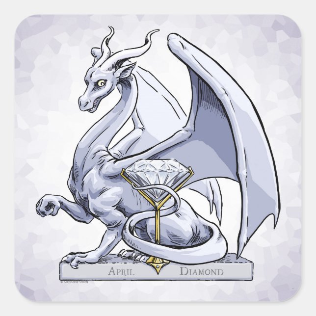 April - Birthstone Drache: Diamond Quadratischer Aufkleber (Vorderseite)