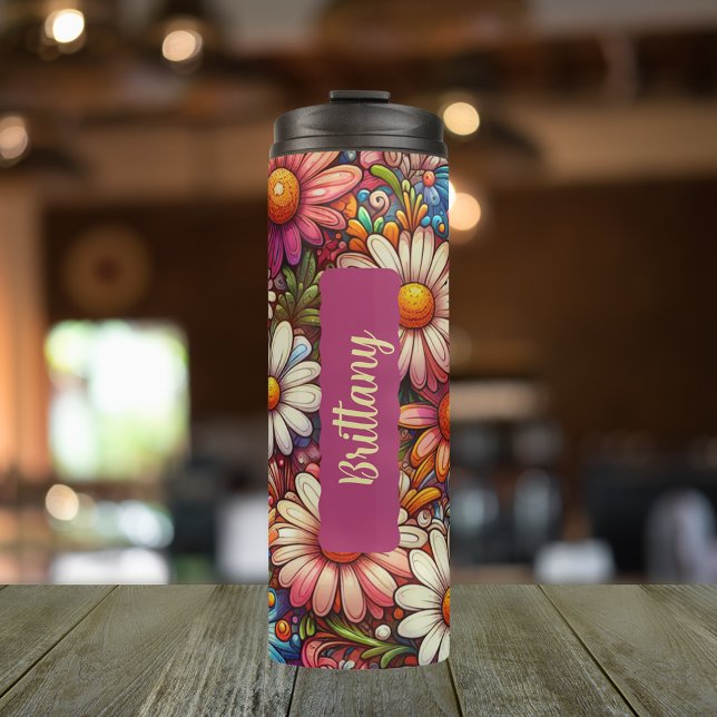 April Blume Daisy Personalisiert 16 oz Thermosbecher (Personalized 20 oz tumbler with birth flower for April)
