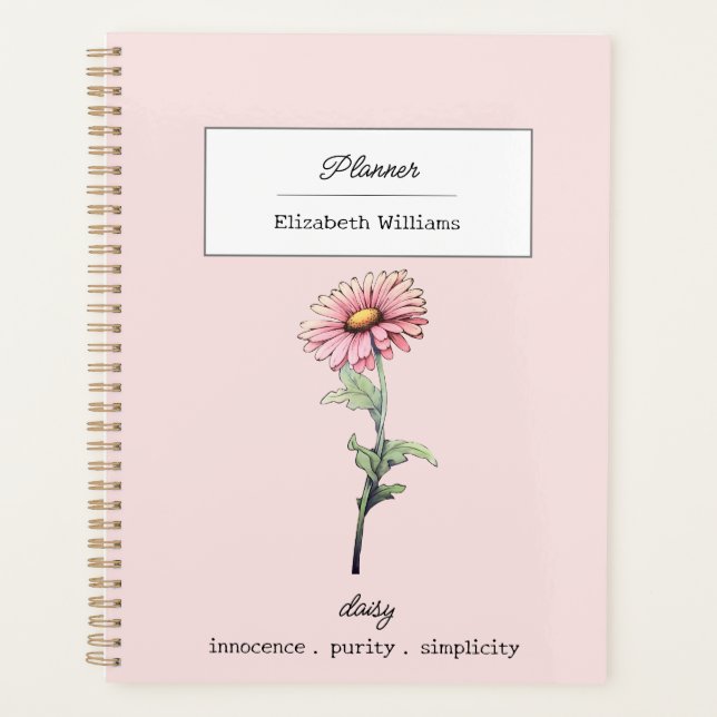 April Blume Pink Daisy Design Personalisiert Planer (Vorderseite)
