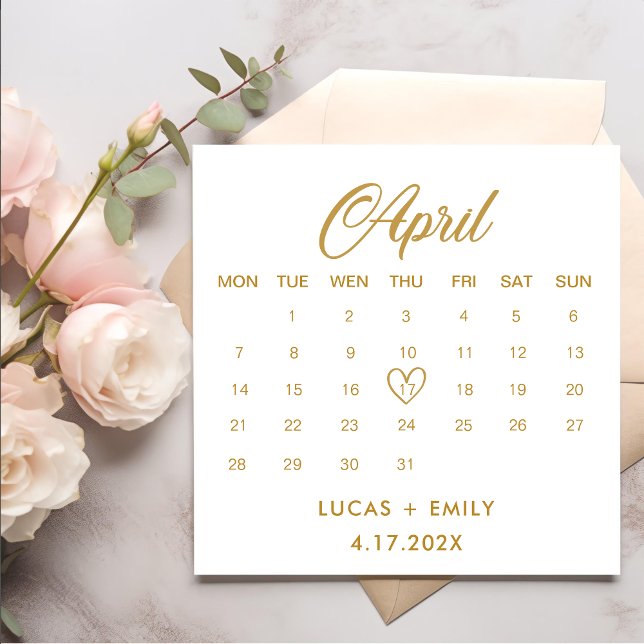 April Calendar Gold Wedding Serviette (Von Creator hochgeladen)