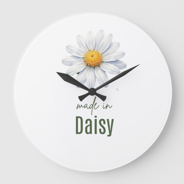 April Daisy Birth Flower Watercolor Wall Clock Große Wanduhr (Vorderseite)