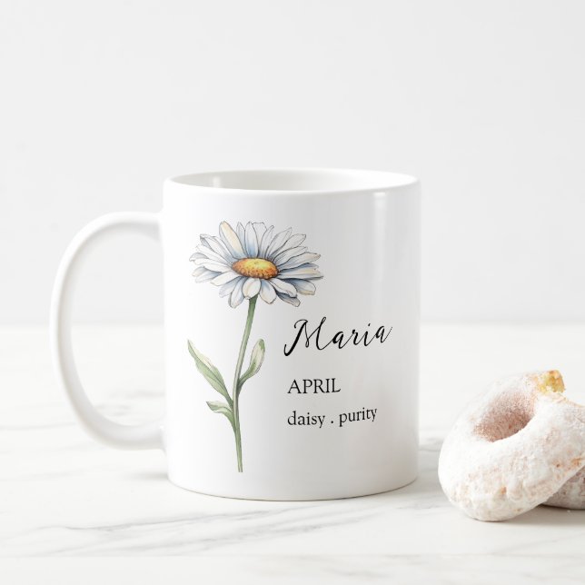 APRIL DAISY GEBURT BLUME MONTH NAME GIFT KAFFEETASSE (Mit Donut)