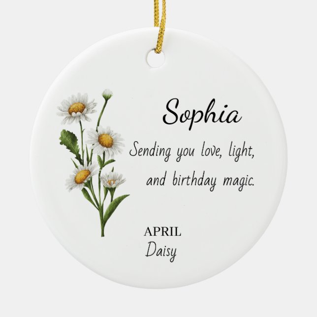 April Daisy Personalisierter Geburtstag Keramik Ornament (Vorne)