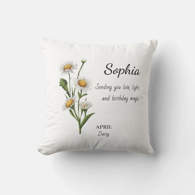 April Daisy Personalisierter Geburtstag Kissen (Vorderseite)