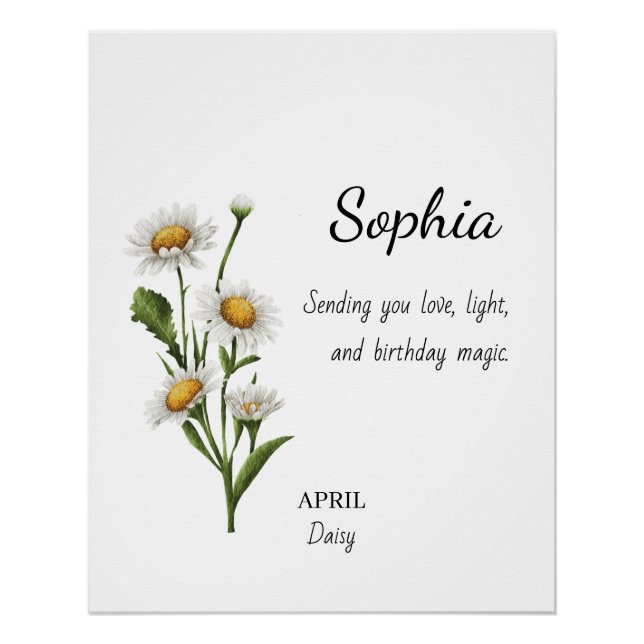 April Daisy Personalisierter Geburtstag Poster (Vorderseite)