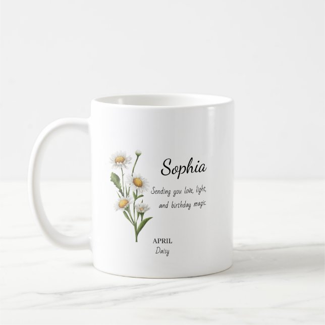 April Daisy Personalized Birthday Kaffeetasse (Links)