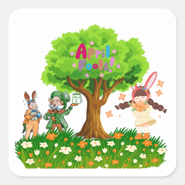 April, der Narr  Quadratischer Aufkleber (Vorderseite)