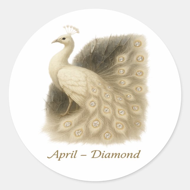 April - Diamond Peacock Runder Aufkleber (Vorderseite)
