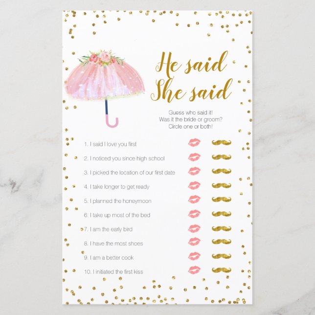 April Dusche Er sagte, sie sagte Game Card (Vorderseite)