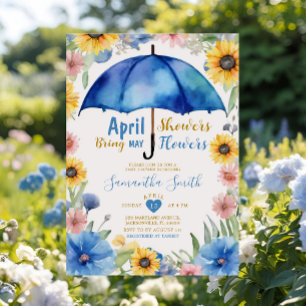 April Duschen bringen Mai Blume Blauer Schirm Einladung