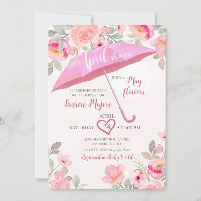 April Duschen Regenschirm Dusche Einladung (Vorderseite)