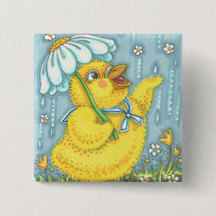 APRIL DUSCHEN SPRING CHICK, EASTER BUTTON Square