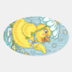 APRIL-DUSCHEN, SPRING-SCHICK, CHICKEN-STICKERS OVALER AUFKLEBER