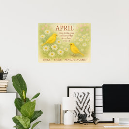 April Floral Christian Birthday Yellow Bird Bible Poster