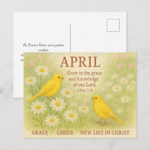 April Florale Christliche Geburtstag Gelber Vogel Postkarte
