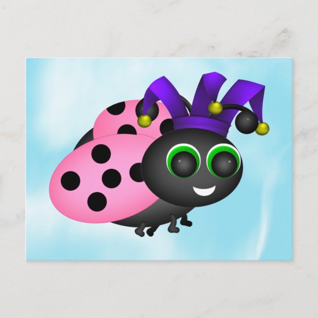 April Fools Day Ladybug Jester Postkarte (Vorderseite)