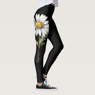 April-Geburtsblume, Weiße Margerite auf Schwarz Leggings