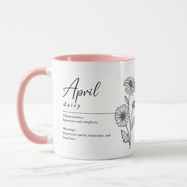 April Geburtsmonat Blume Daisy Minimalistisch Tasse (Links)
