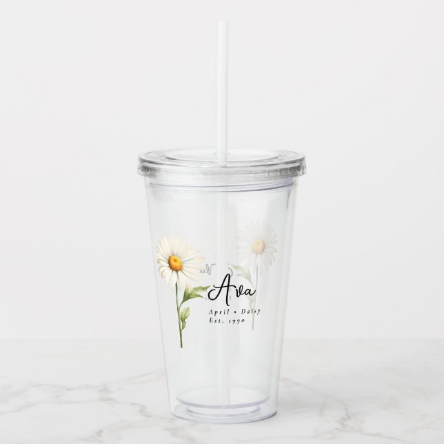 April Geburtsmonat Blume Daisy Personalisiert Acryltrinkbecher (Vorderseite)