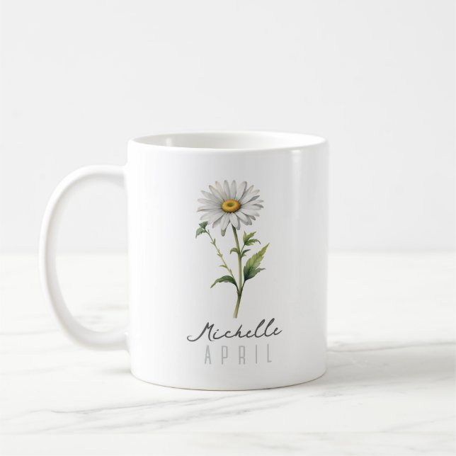 April Geburtsmonat Blume mit/Name - Daisy Kaffeetasse (Links)
