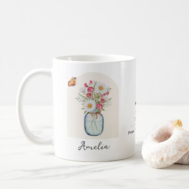 April-Geburtsmonats-Blumen-Tasse Kaffeetasse (Mit Donut)