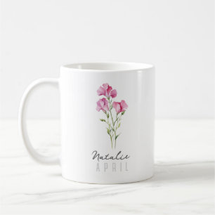 April-Geburtsmonatsblume mit Namen – Süße Erbse Kaffeetasse