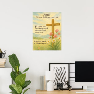 April Geburtstag Bibelvers Kreuz und Auferstehung Poster