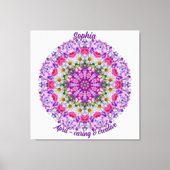 April Geburtstag Blume Personalisiert Daisy Mandal Leinwanddruck (Vorderseite)