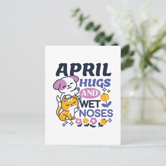 April Hugs und Nassnasen - Niedliche Hunde und Kat Postkarte (Stehend Vorderseite)
