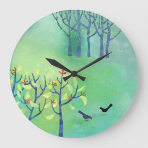 April Moderne Grünlandschaft Abstrakt Große Wanduhr