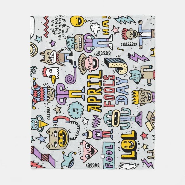 April Narren: farbiges Doodle-Set. Fleecedecke (Vorderseite)