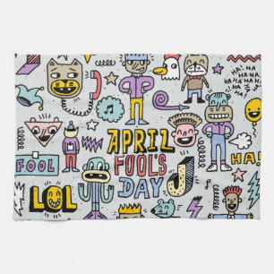 April Narren: farbiges Doodle-Set. Geschirrtuch