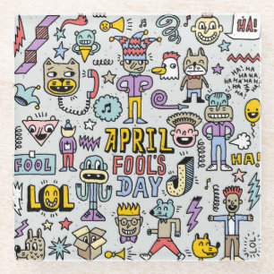 April Narren: farbiges Doodle-Set. Glasuntersetzer